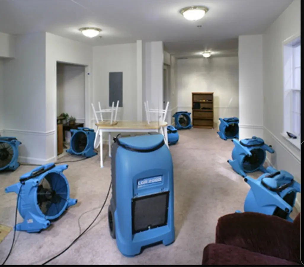 Air movers and dehumidifier setup for Water Damage Restoration in Sugar Land